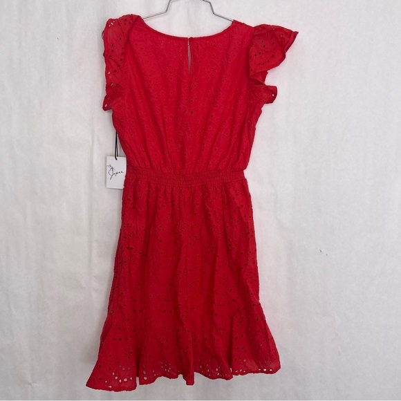 5/$25 Japna Pink Eyelet Lace Ruffle Mini Dress medium - Picture 2 of 3